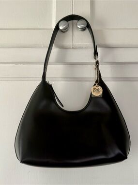 Elegant Black Shoulder Hobo Bag with Gold Charm